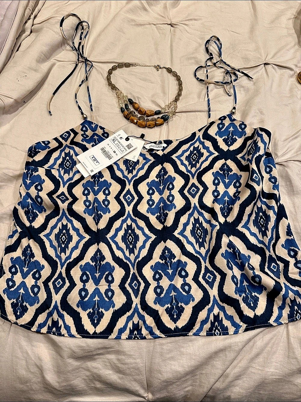 Zara Geometric Halter Top in Blue & White Size Medium NWT
